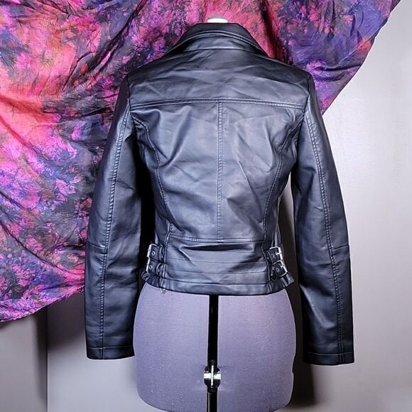 Coffeeshop Juniors' Faux Leather Moto Jacket Sz S - Picture 4 of 16